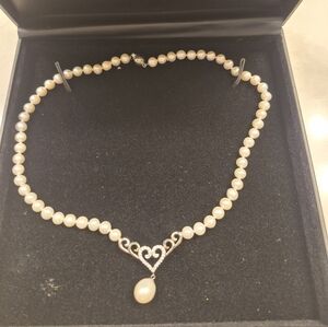 Macy's Pearl Necklace with Diamond Heart Pendant